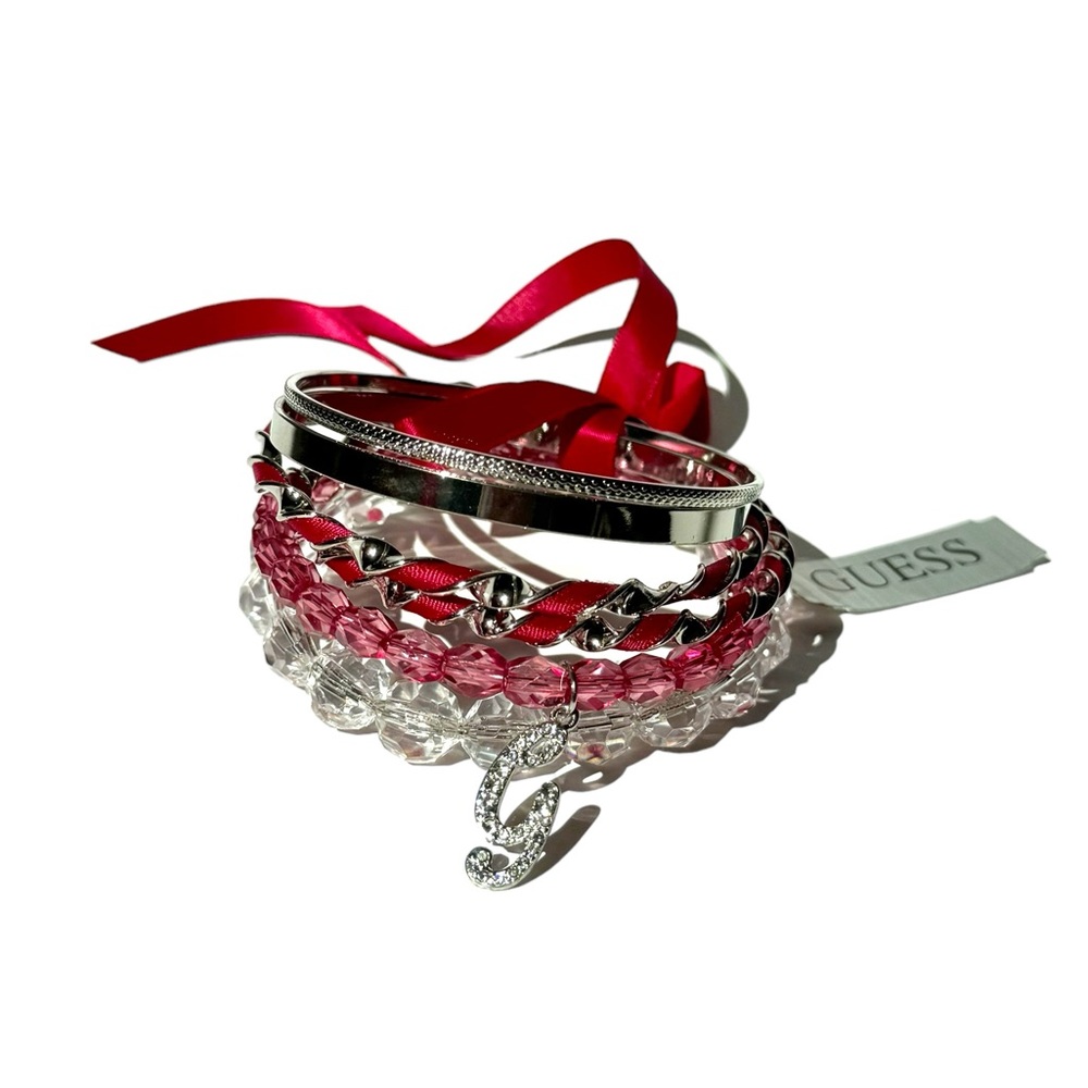 NWT Guess 6pc bangle bracelet pink silver